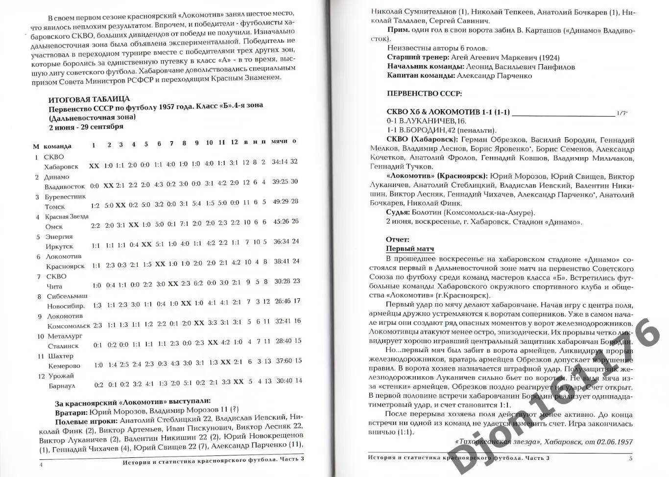Э.А.Драган, Д.Цецаркин. «История и статистика Красноярского футбола.Часть третья 1