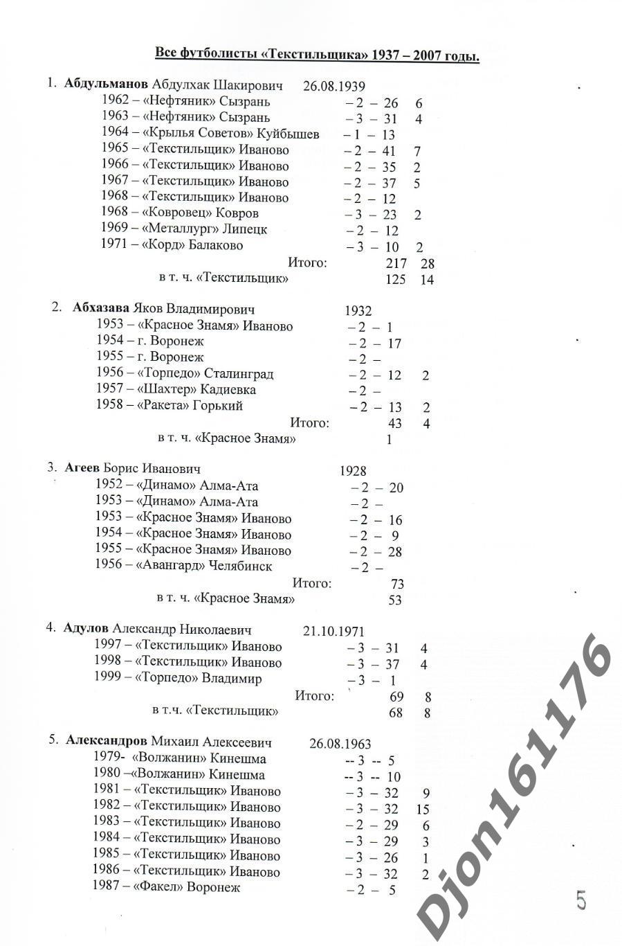 В.И.Шкробышев. «Текстильщик» Иваново. Все футболисты 1937-2007 годы». 2