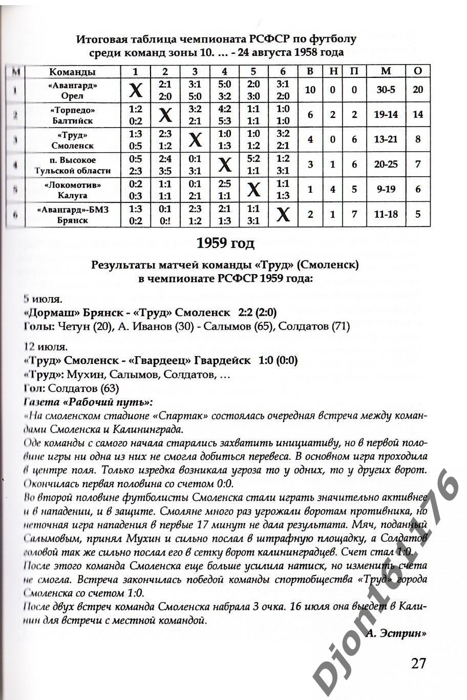 «Смоленские команды в чемпионатах России (РСФСР) и Кубках России» 2