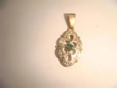 Кулон с бриллиантами и изумрудом винтаж 80 х годов.