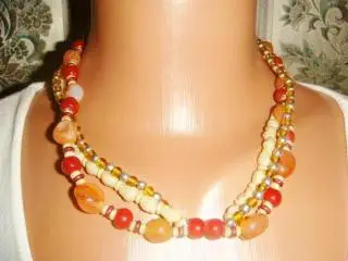 Бусы из сердолика, агата и натуральной кости винтаж