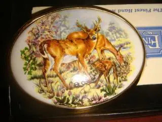 Пряжка для ремня серебро Олени эмаль с позолотой