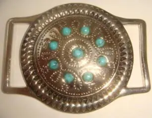 Пряжка для ремня арт деко мельхиор индейские мотивы с бирюзой 80х годов