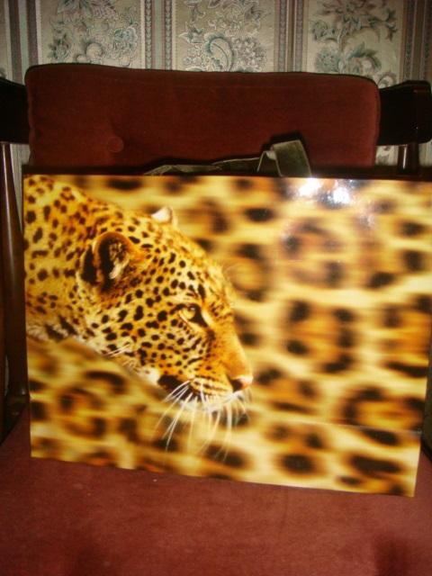 Пакет подарочный с тигром леопардом шелковые бархатные ручки.