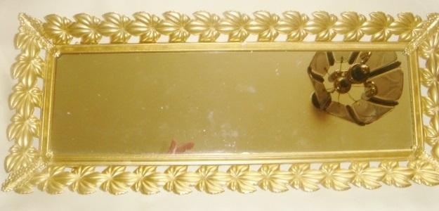 Поднос для туалетного столика с зеркалом бронза листья 1930х годов.