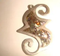 Кулон серебро винтаж зигзаг с перламутром