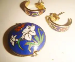 Комплект незабудка эмаль клуазоне винтаж