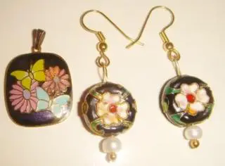 Комплект голубая лагуна эмаль клуазоне винтаж