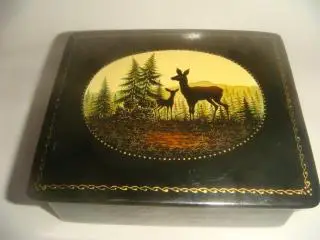 Шкатулка Палех олени 1965 год