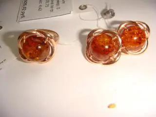 Комплект серебро 925 позолота с янтарем винтаж 1990х годов