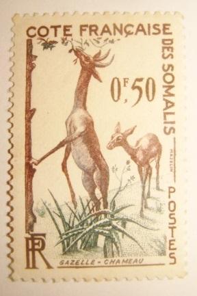 Марка Французская колония Африка Сомали газель олени 1950