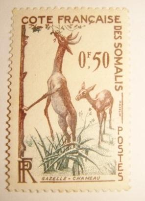 Марка Французская колония Африка Сомали газель олени 1950 1