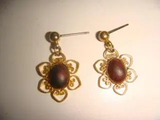 Серьги цветочные с тигровым глазом винтаж 1960х годов