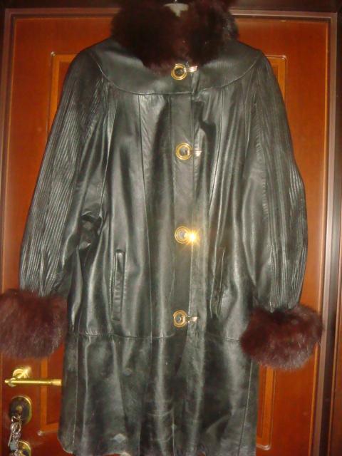 Пальто кожаное с ламой винтаж 90х Америка размер 48-50