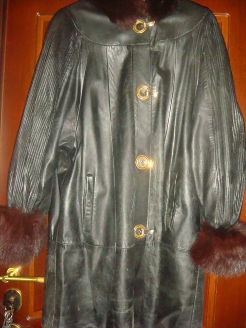 Пальто кожаное с ламой винтаж 90х Америка размер 48-50 1
