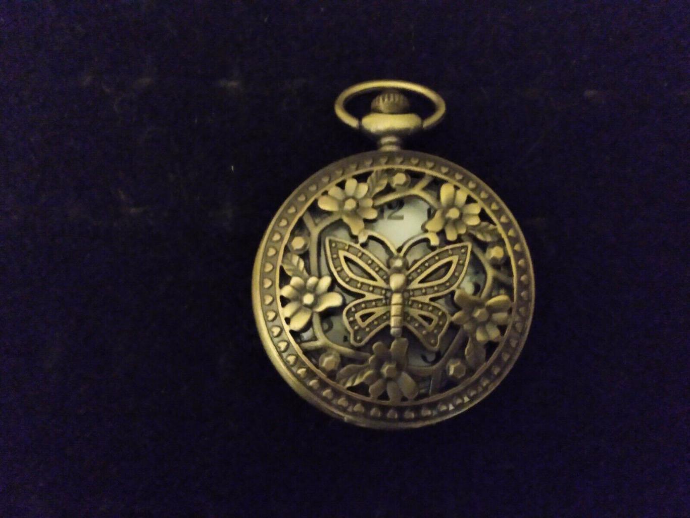 Часы карманные бронза кварцевые с бабочкой винтаж Америка 1