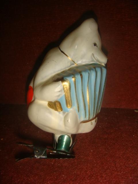 Елочная игрушка мишка с гармошкой винтаж 60 х годов стекло СССР