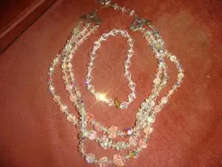 Бусы и браслет стекло Aurora Borealis винтаж 60х Америка