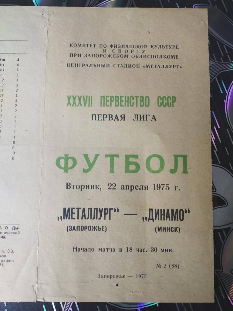 Металлург Запорожье - Динамо Минск - 1975