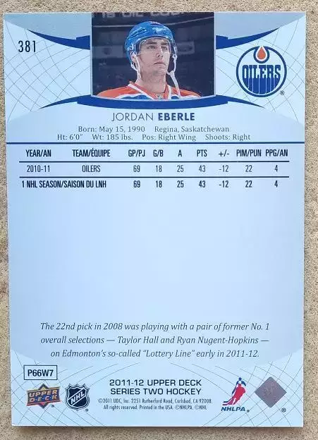 НХЛ Джордан Эберле Эдмонтон Ойлерз № 381 1