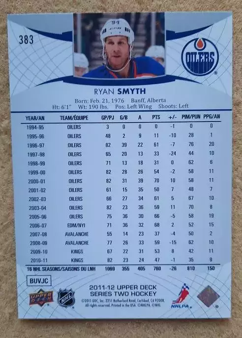 НХЛ Райан Смит Эдмонтон Ойлерз № 383 1