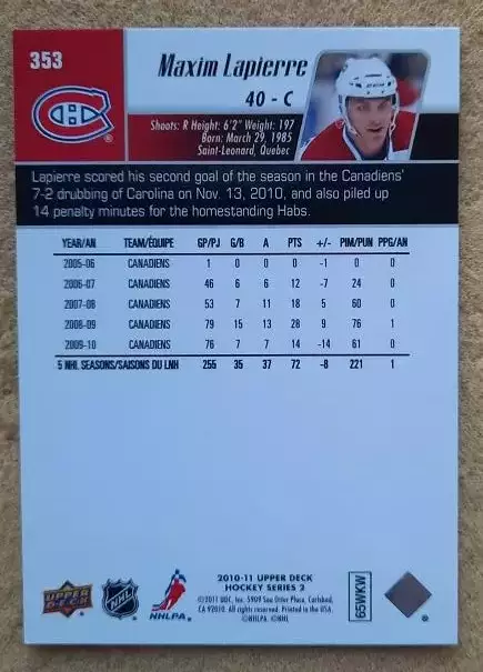 НХЛ Максим Лапьер Монреаль Канадиенс № 353 1