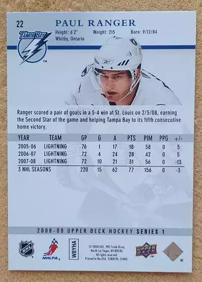 НХЛ Пол Рейнджер Тампа Бэй Лайтнинг № 22 1