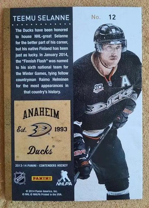 НХЛ Теему Селянне Анахайм Дакс № 12 1