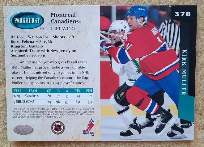 НХЛ Кирк Мюллер Монреаль Канадиенс № 378 1