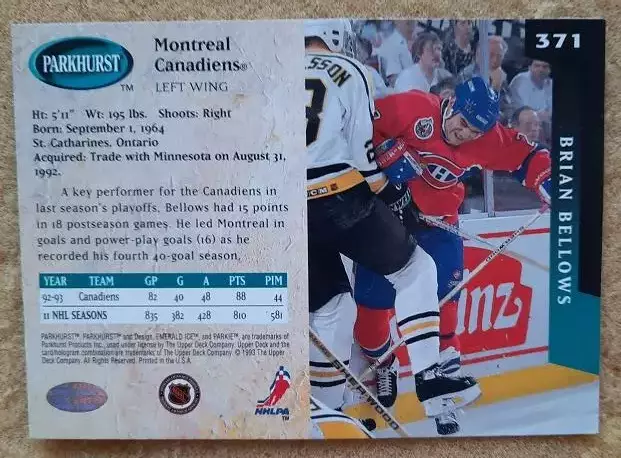 НХЛ Брайан Беллоуз Монреаль Канадиенс № 371 1
