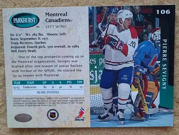 НХЛ Пьер Севиньи Монреаль Канадиенс № 106 1