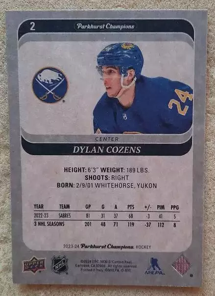 НХЛ Дилан Козенс Баффало Сейбрз № 2 1