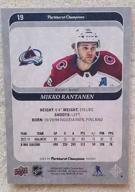 НХЛ Микко Рантанен Колорадо Эвеланш № 19 1