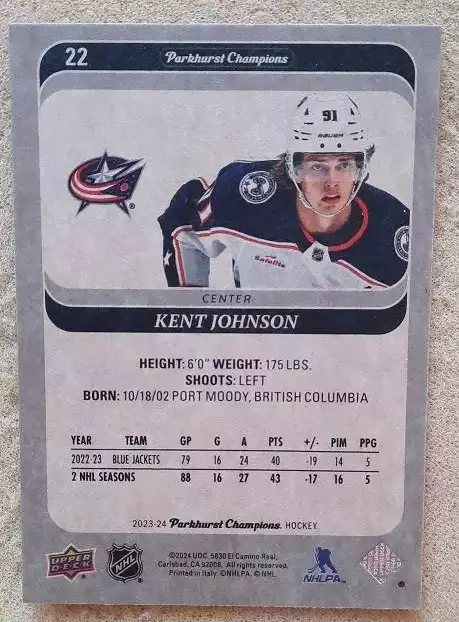НХЛ Кент Джонсон Коламбус Блю Джекетс № 22 1