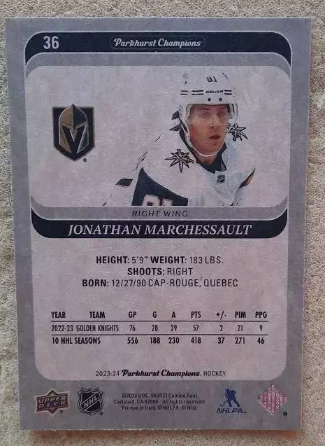 НХЛ Жонатан Маршессо Вегас Голден Найтс № 36 1