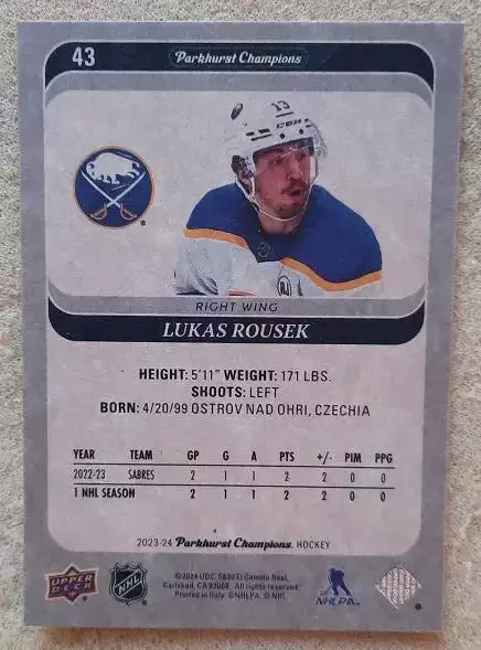 НХЛ Лукаш Роусек Баффало Сейбрз № 43 1