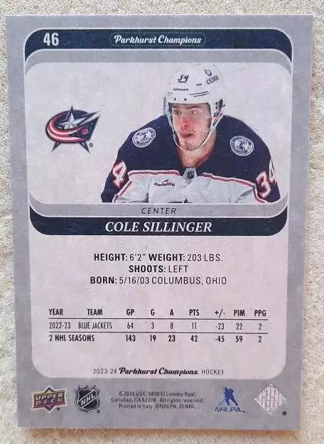 НХЛ Коул Силлинджер Коламбус Блю Джекетс № 46 1