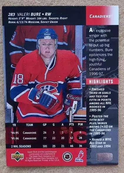 НХЛ Валерий Буре Монреаль Канадиенс ЦСКА Москва № 283 1