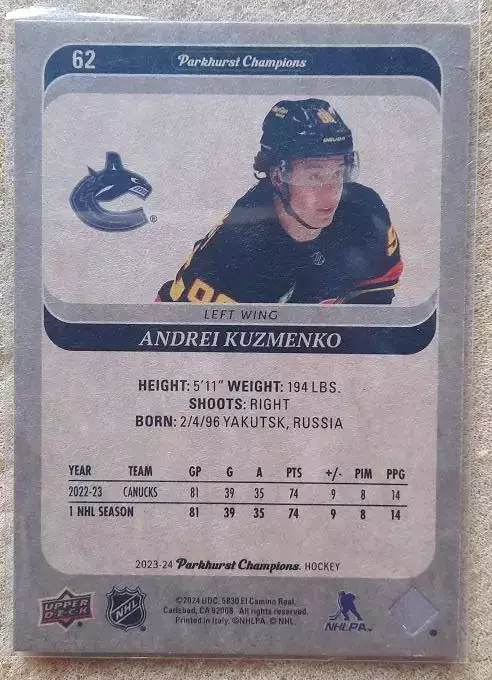 НХЛ Андрей Кузьменко Ванкувер Кэнакс Красная Армия ЦСКА Чехов СКА СПб № 62 1