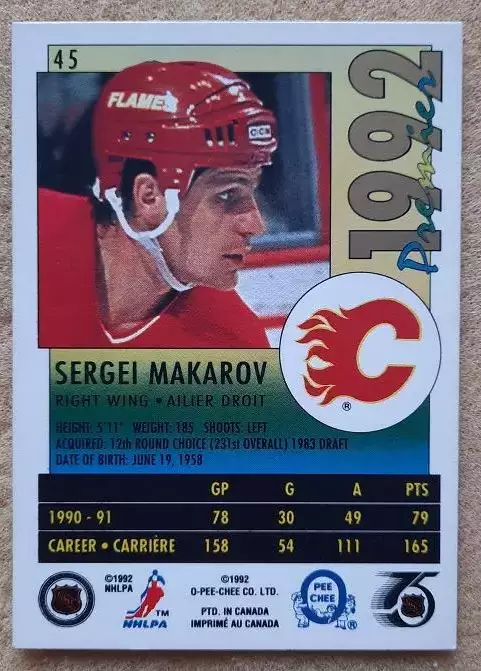 НХЛ Сергей Макаров Калгари Флэймз Челябинск ЦСКА Москва № 45 1