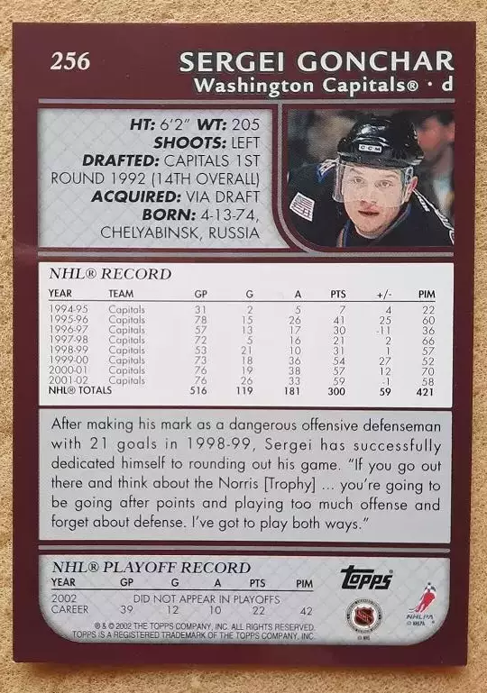 НХЛ Сергей Гончар Вашингтон Кэпиталз Челябинск Динамо Москва Тольятти № 256 f 1