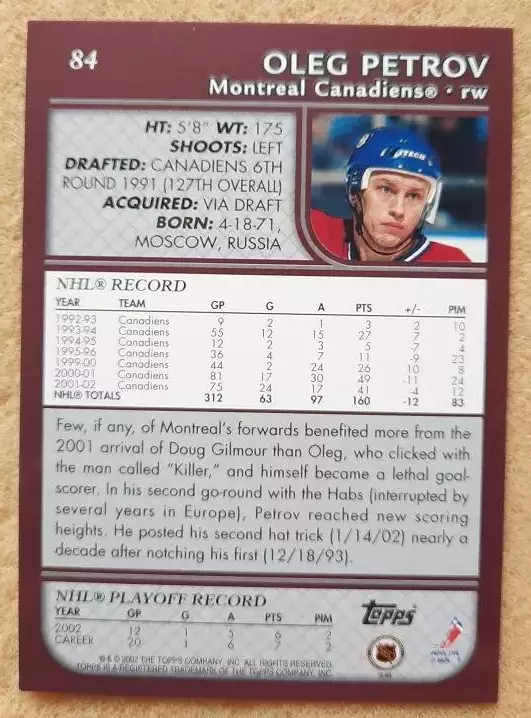 НХЛ Олег Петров Монреаль Канадиенс ЦСКА Спартак Локо Москва Казань Атлант №84 f 1