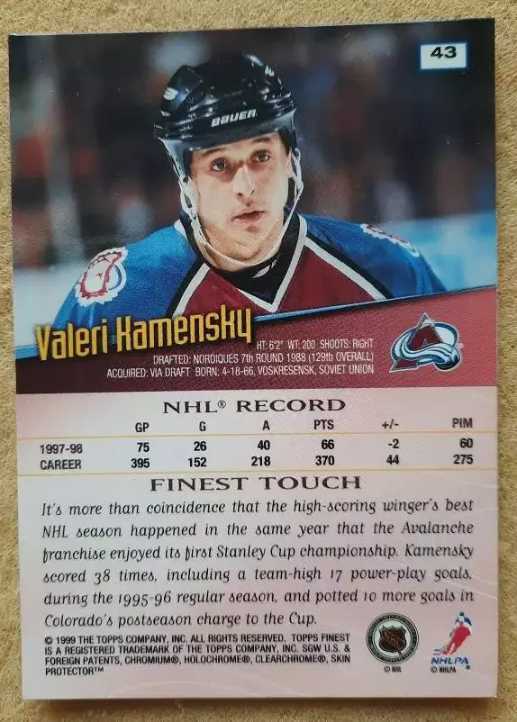 НХЛ Валерий Каменский Колорадо Эвеланш Воскресенск ЦСКА Москва № 43 1