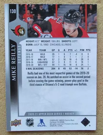 НХЛ Майк Рейлли Оттава Сенаторз № 130 1