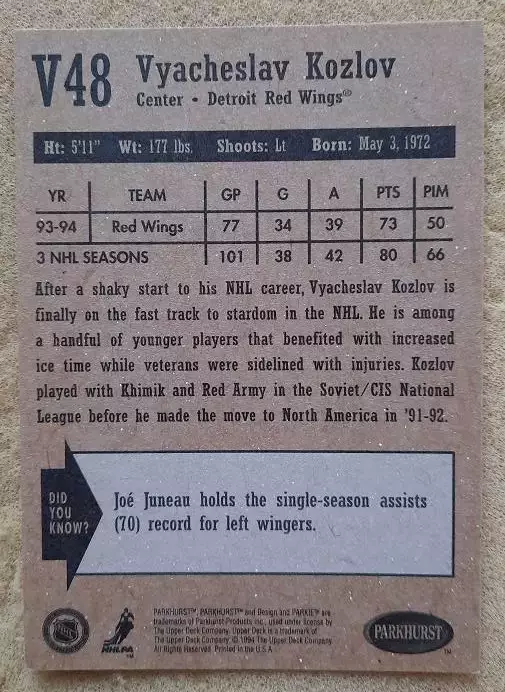 НХЛ Слава Козлов Детройт Ред Уингз Химик ЦСКА Спартак Казань Уфа Атлант № V 48 1