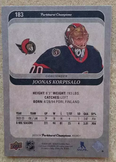 НХЛ Йоонас Корписало Оттава Сенаторз № 183 1