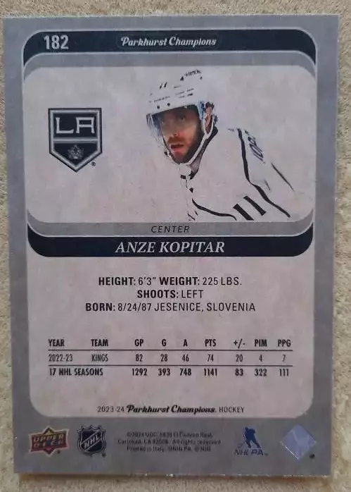 НХЛ Анже Копитар Лос-Анжелес Кингз № 182 1
