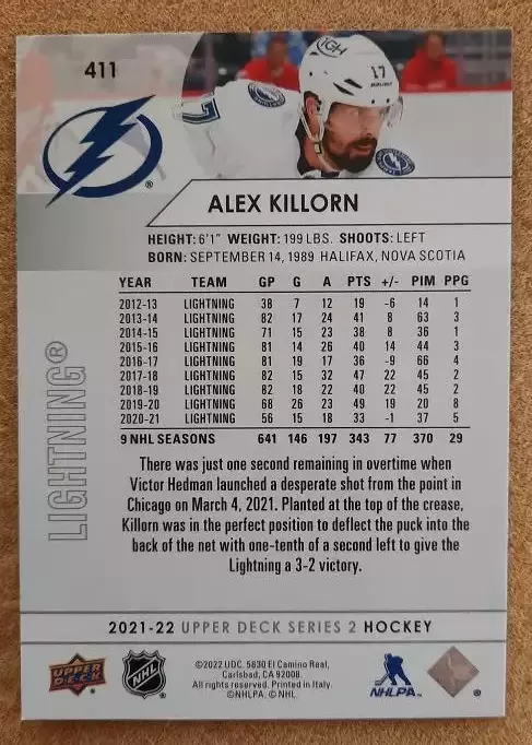 НХЛ Алекс Киллорн Тампа Бэй Лайтнинг № 411 1