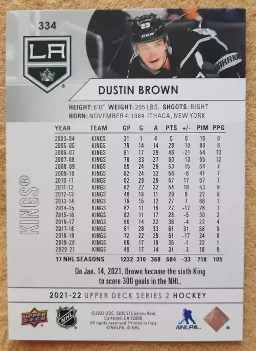 НХЛ Дастин Браун Лос-Анжелес Кингз № 334 1