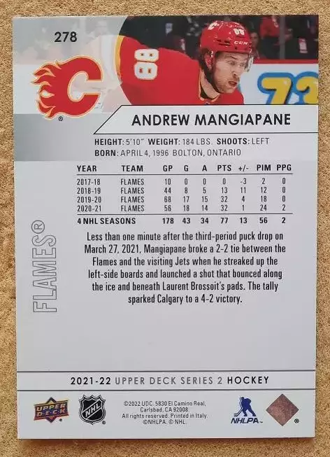 НХЛ Эндрю Манджапане Калгари Флэймз № 278 1